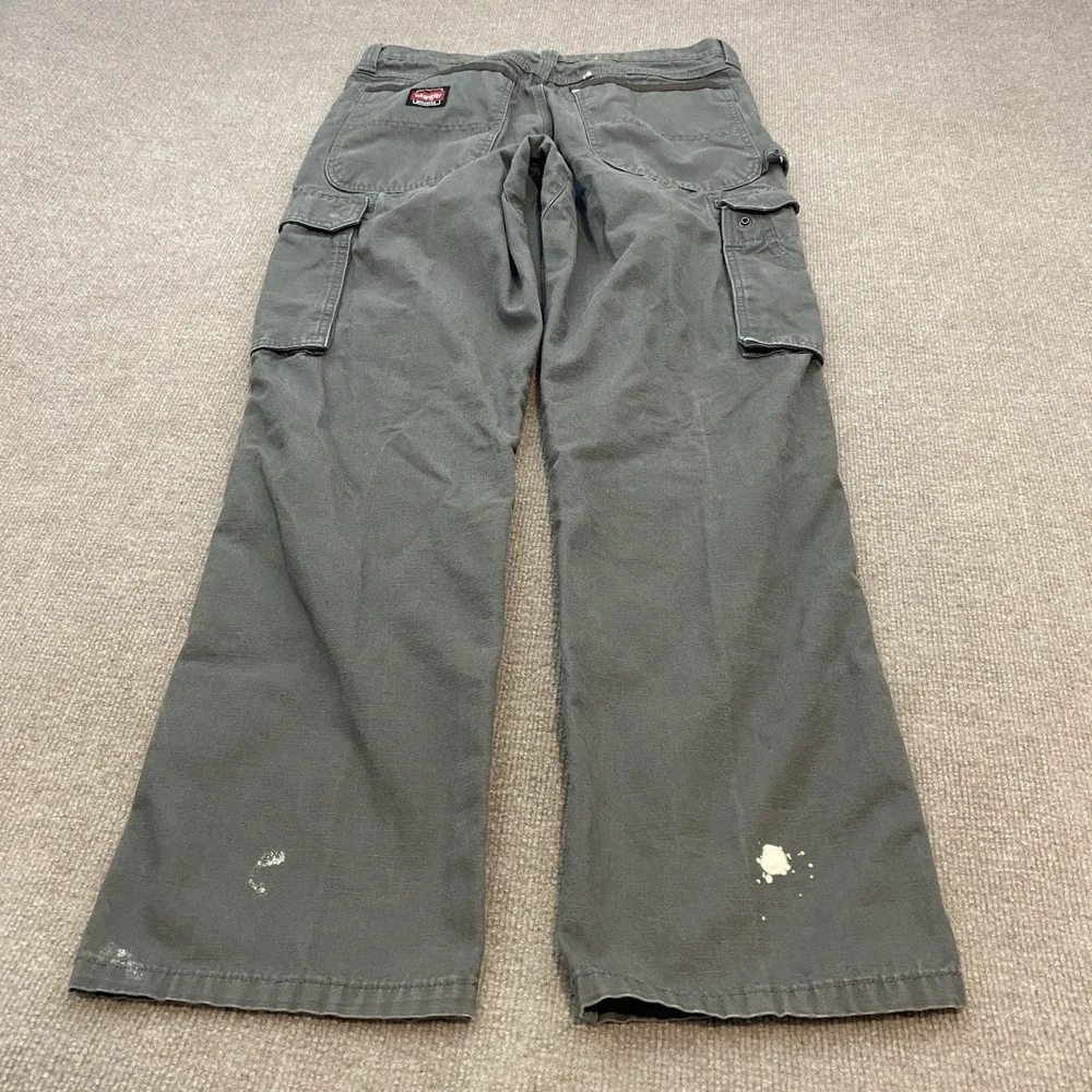 Wrangler Workwear Pants Mens 32x32 Gray Cargo Double Knee Grunge Distressed Y2K